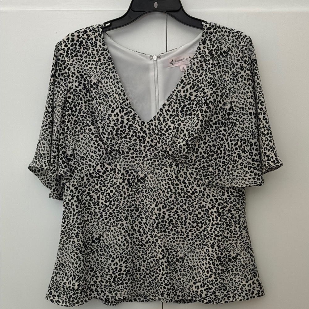 Nanette Lepore Black and White Flutter Sleeve Blouse